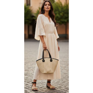 Pendleton Leather Trim Woven Straw Tote Bag